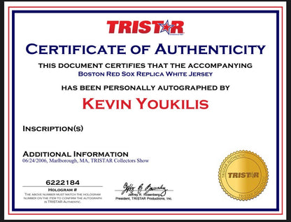 Kevin Youkilis Signed Majestic Red Sox Jersey Auto TRISTAR MLB NWT Size XL WS