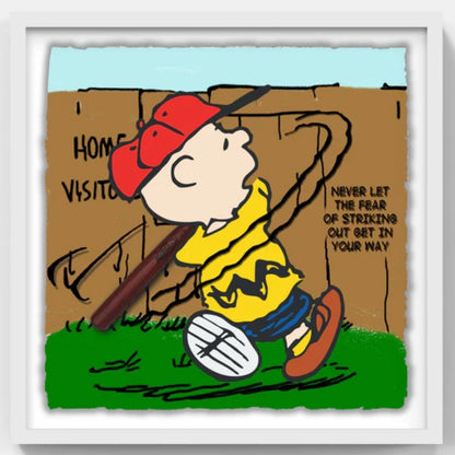 Charlie Brown Peanuts Framed 3D Shadowbox W/mini Baseball Bat Striking Out Quote