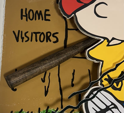 Charlie Brown Peanuts Framed 3D Shadowbox W/mini Baseball Bat Striking Out Quote
