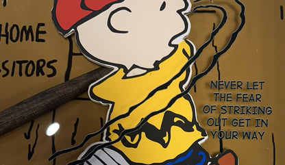 Charlie Brown Peanuts Framed 3D Shadowbox W/mini Baseball Bat Striking Out Quote