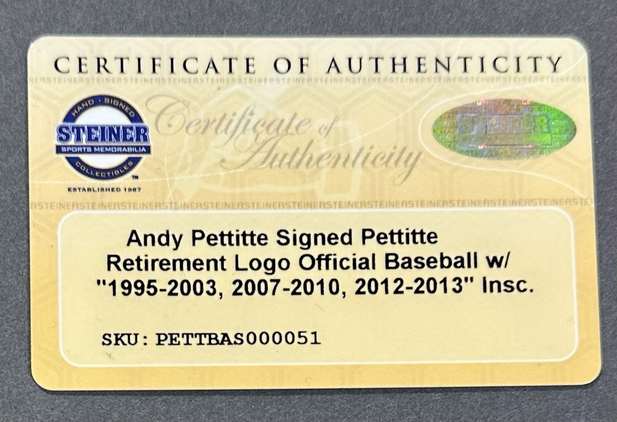 Andy Pettitte Signed MLB Baseball #46 Logo LE 1995-2003 Years Auto Steiner COA