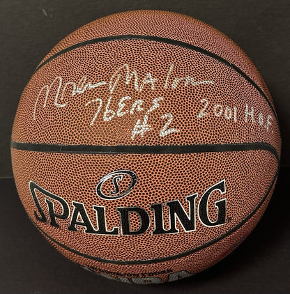 Moses Malone Signed Spalding I/O Basketball 76ers #2 2001 HOF Autograph Holo COA