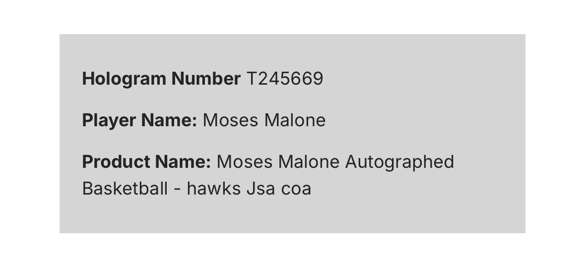 Moses Malone Signed Spalding I/O Basketball 76ers #2 2001 HOF Autograph Holo COA