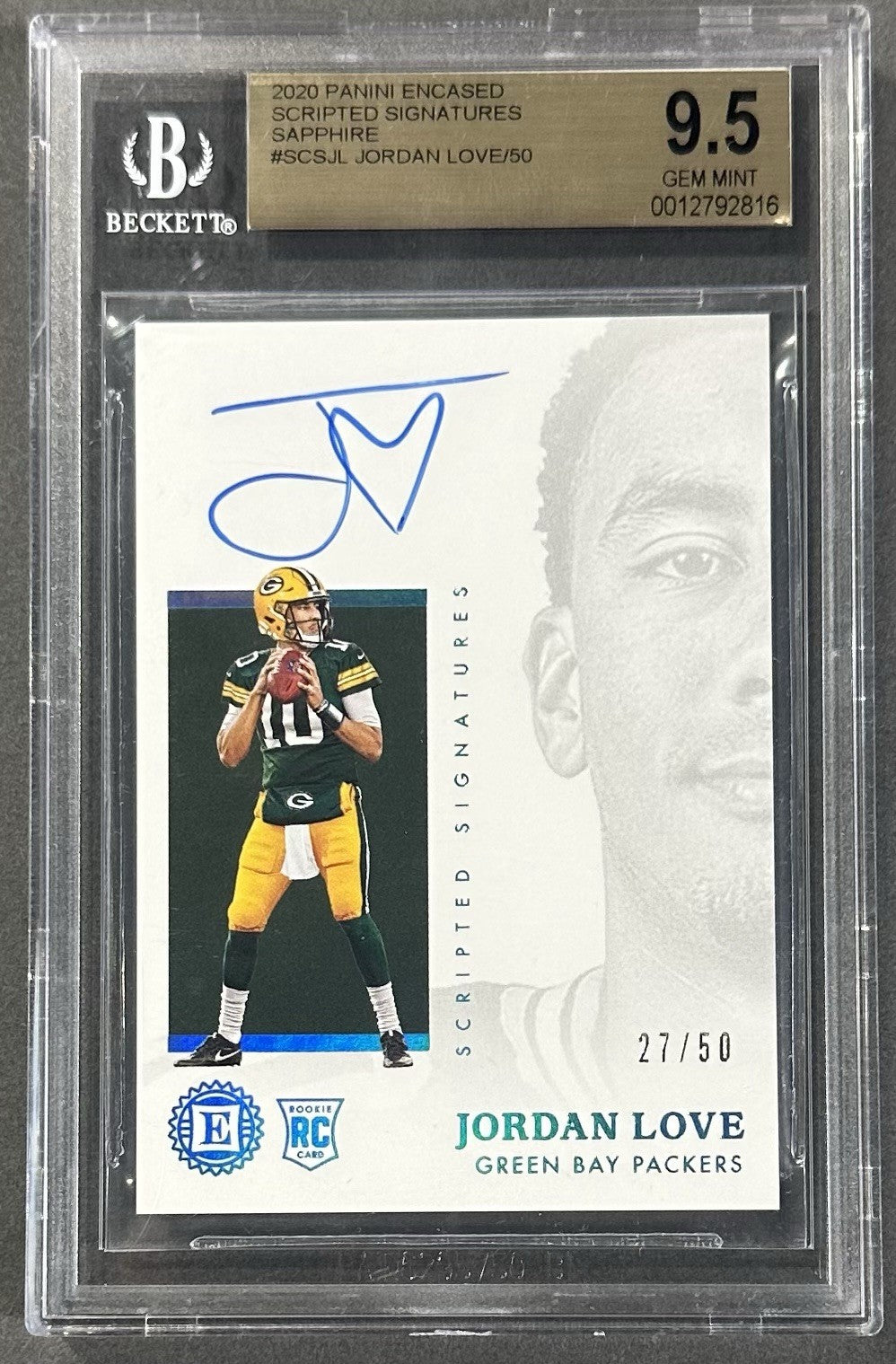 2020 Panini Encased Jordan Love RC Scripted Sapphire /50 BGS 9.5/10 Auto Rookie