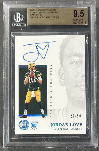 2020 Panini Encased Jordan Love RC Scripted Sapphire /50 BGS 9.5/10 Auto Rookie