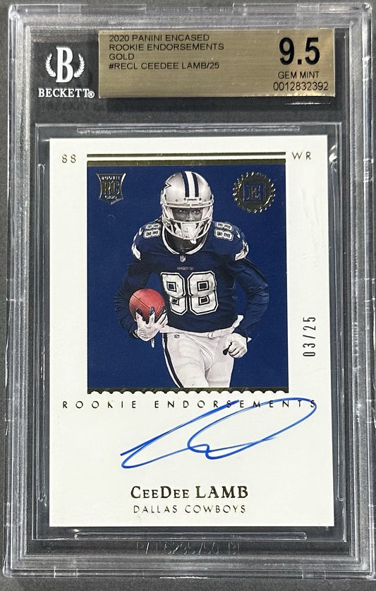 2020 Panini Encased CeeDee Lamb Rookie /25 Gold RC BGS 9.5/10 Mint Auto Cowboys
