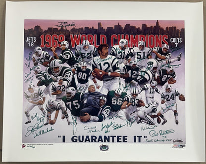 1969 NY Jets SB Champs Team Signed 33x27 Doo S Oh Litho Photo Auto Namath COA