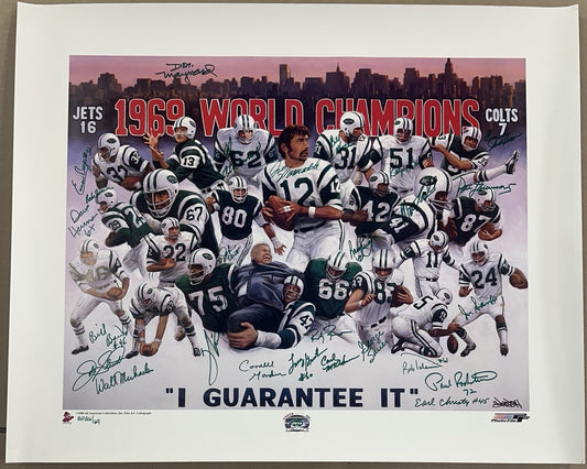 1969 NY Jets SB Champs Team Signed 33x27 Doo S Oh Litho Photo Auto Namath COA