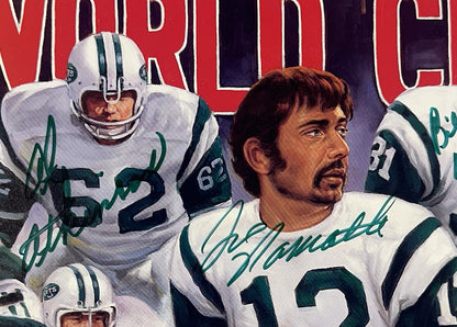 1969 NY Jets SB Champs Team Signed 33x27 Doo S Oh Litho Photo Auto Namath COA