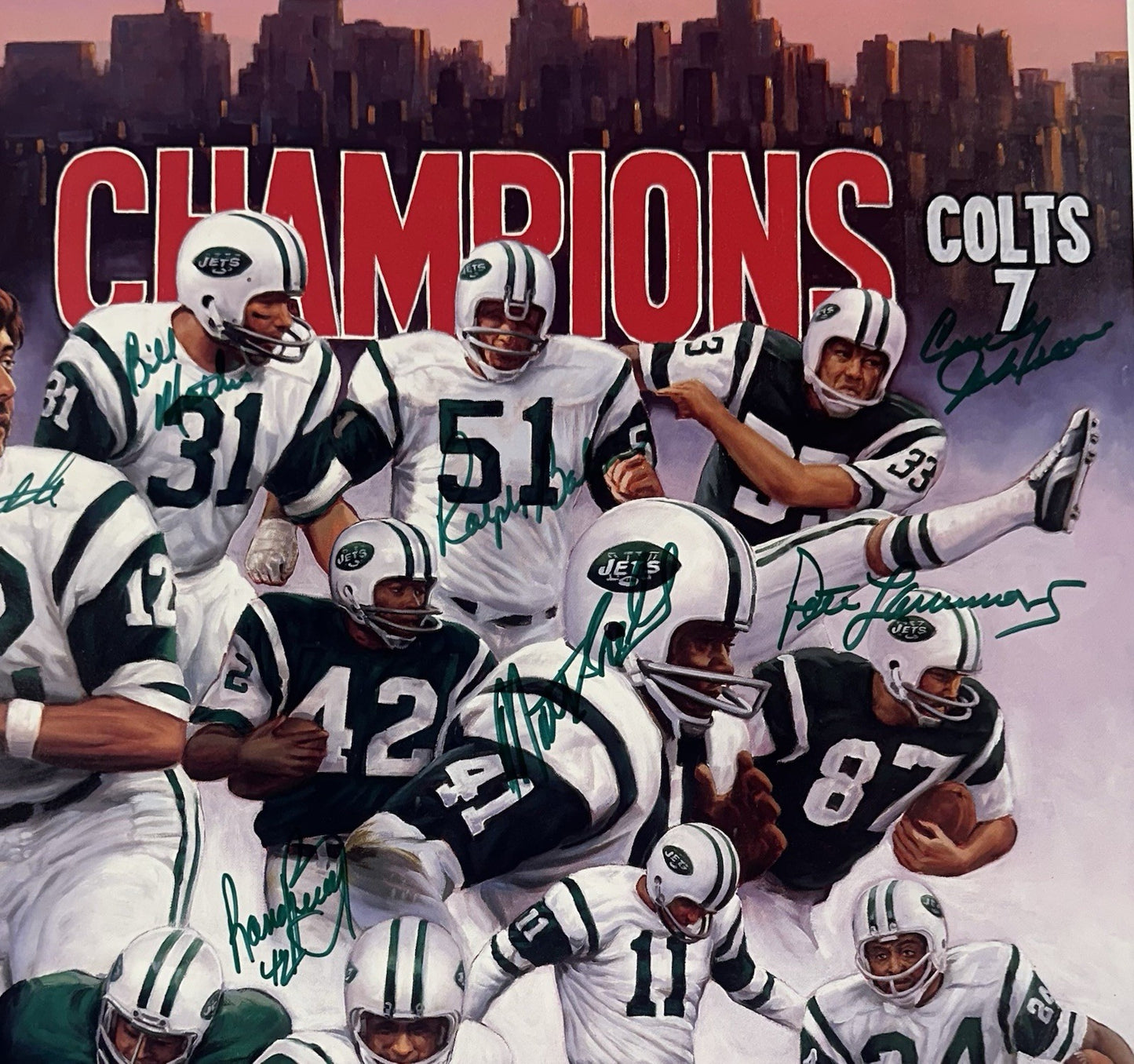 1969 NY Jets SB Champs Team Signed 33x27 Doo S Oh Litho Photo Auto Namath COA