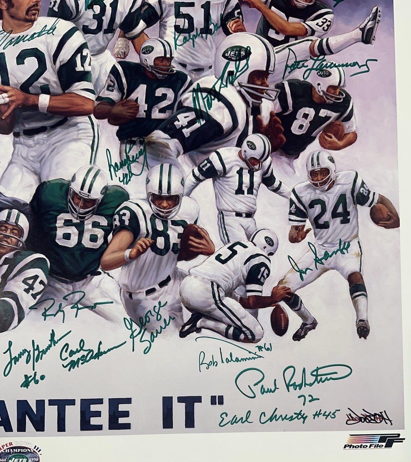1969 NY Jets SB Champs Team Signed 33x27 Doo S Oh Litho Photo Auto Namath COA