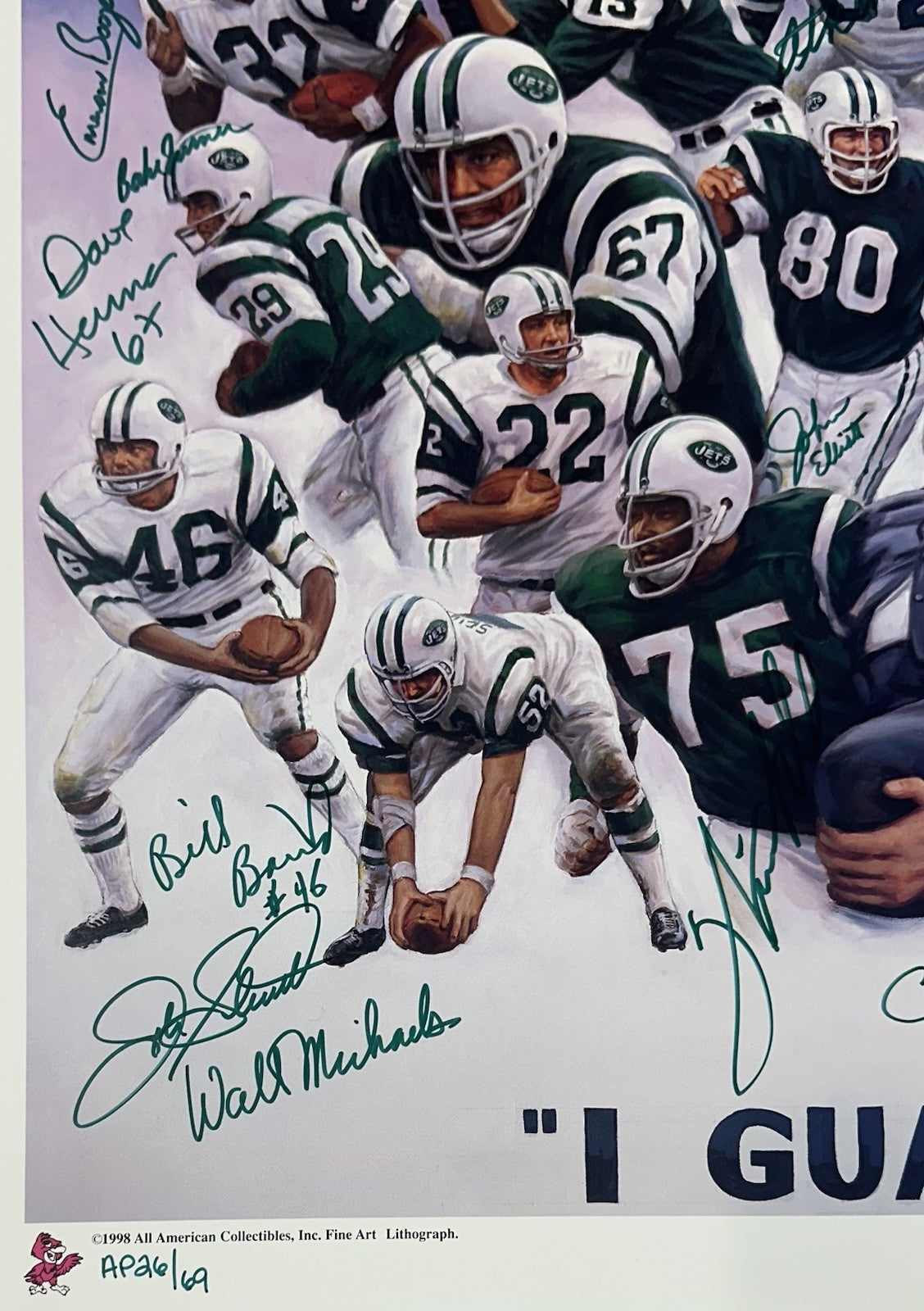 1969 NY Jets SB Champs Team Signed 33x27 Doo S Oh Litho Photo Auto Namath COA