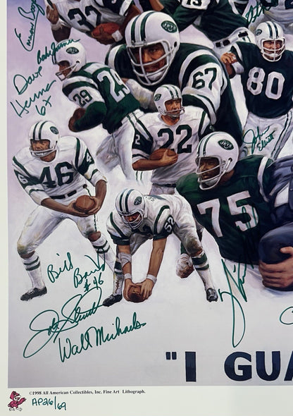 1969 NY Jets SB Champs Team Signed 33x27 Doo S Oh Litho Photo Auto Namath COA