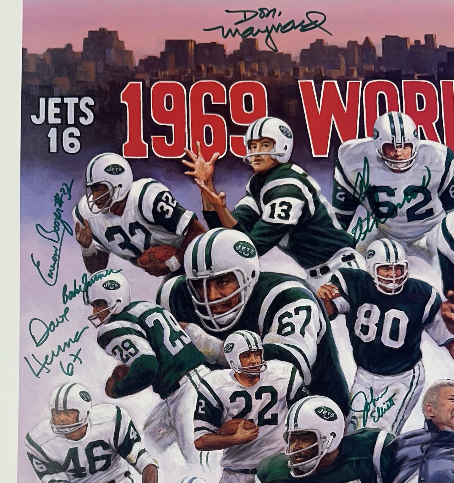 1969 NY Jets SB Champs Team Signed 33x27 Doo S Oh Litho Photo Auto Namath COA