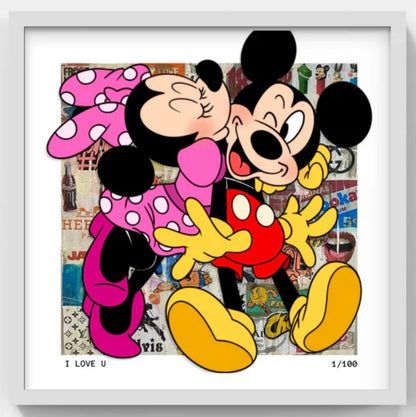 Mickey Mouse Minnie Mouse 3D 26x26 Framed Photo I Love U Disney