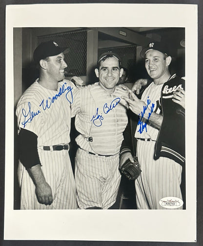 Yogi Berra Gene Woodling Allie Reynolds Signed 8x10 Photo Yankees 3 Auto JSA COA