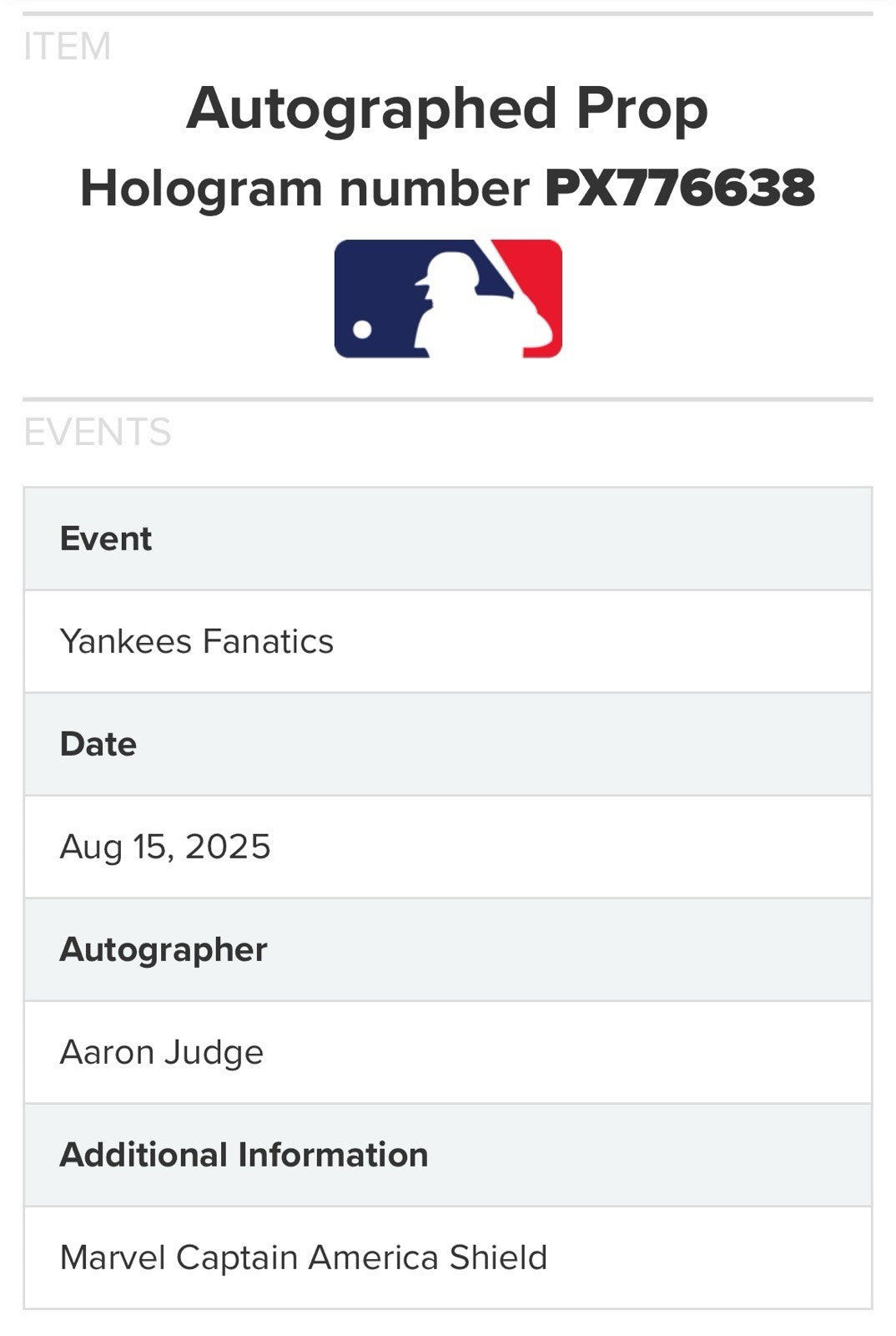 Aaron Judge Signed Marvel Captain America Shield Yankees Auto Fanatics MLB NIB