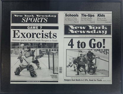 NY Rangers Newsday Framed Printing Plate Matteau Goal 1994 Stanley Cup 1/1
