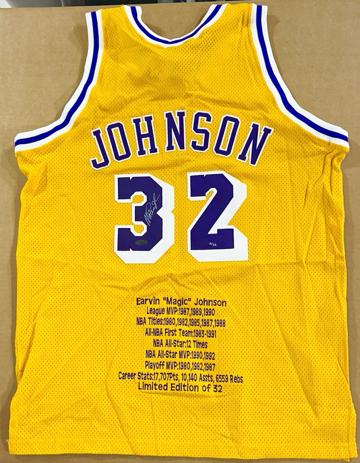 Magic Johnson Signed M+Ness Lakers Stat Rookie Jersey /32 Auto Steiner COA HOF