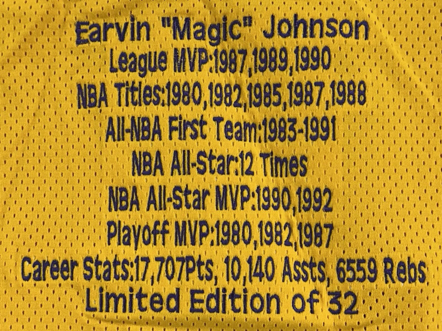 Magic Johnson Signed M+Ness Lakers Stat Rookie Jersey /32 Auto Steiner COA HOF