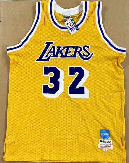 Magic Johnson Signed M+Ness Lakers Stat Rookie Jersey /32 Auto Steiner COA HOF