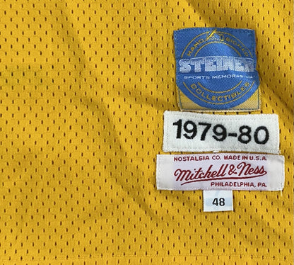 Magic Johnson Signed M+Ness Lakers Stat Rookie Jersey /32 Auto Steiner COA HOF