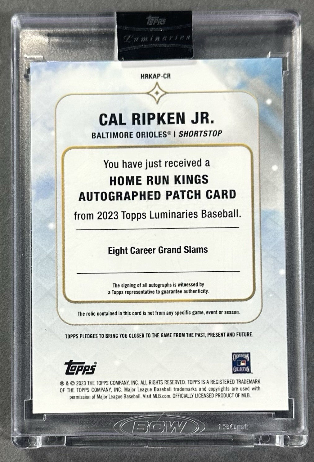 2023 Topps Luminaries Home Run Kings Cal Ripken Jr Mint Auto Patch /15 Sealed