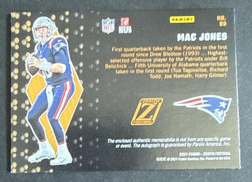 2021 Panini Zenith Rookie Logo Patch Mint Auto Mac Jones #85 Sparkle /30 Nice
