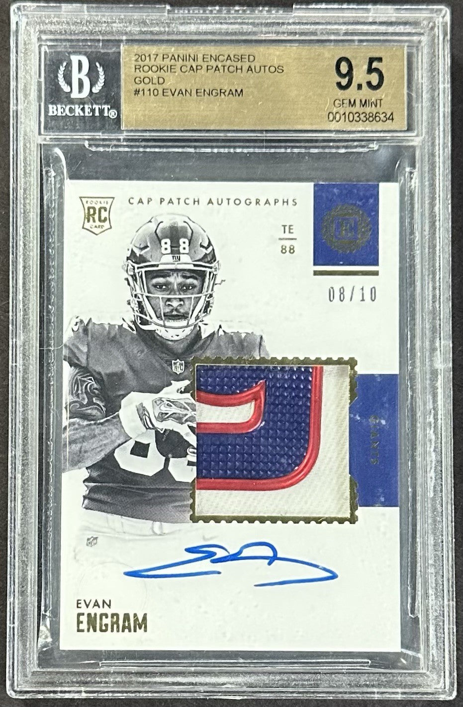 2017 Panini Encased Evan Engram RC Rookie Cap Patch Auto Gold /10 BGS 9.5/10 RPA