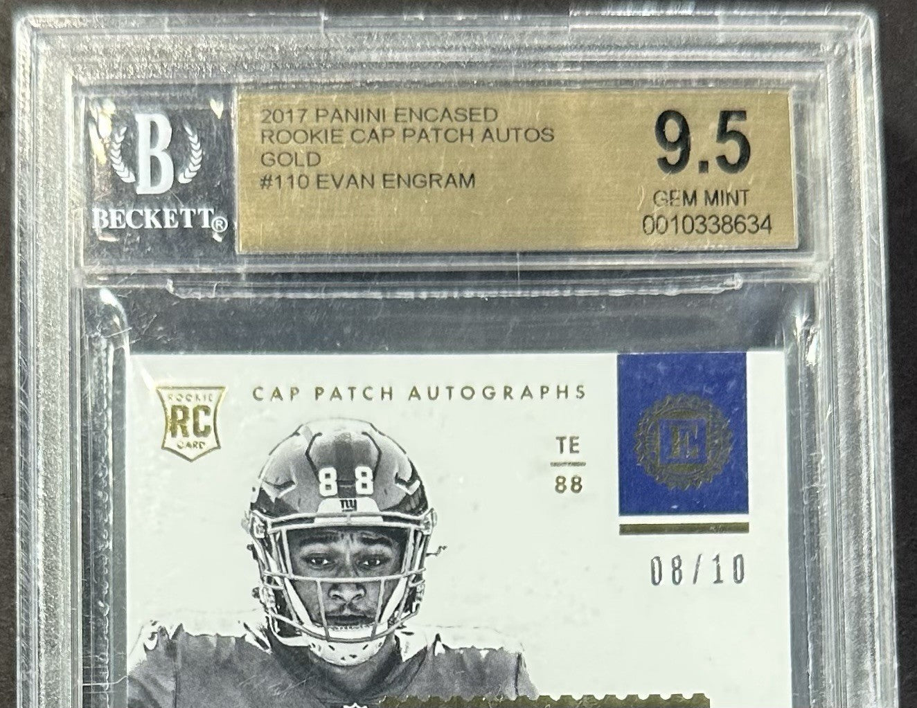 2017 Panini Encased Evan Engram RC Rookie Cap Patch Auto Gold /10 BGS 9.5/10 RPA