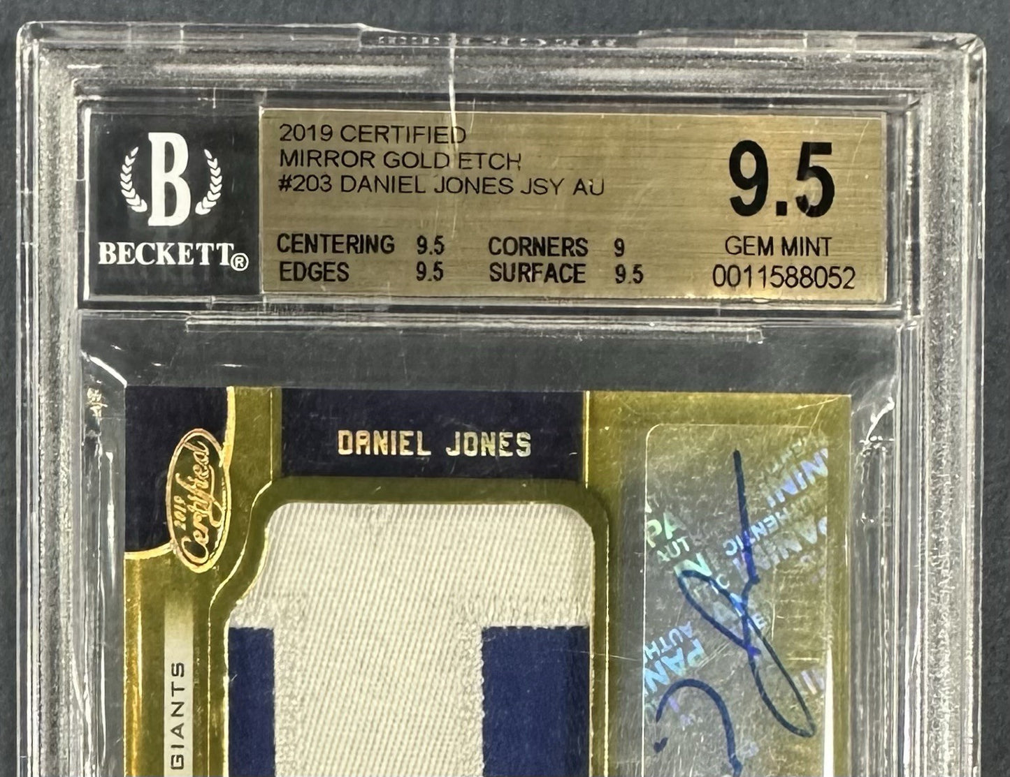 2019 Certified Daniel Jones Mirror Gold /10 Auto RPA Patch BGS 9.5/10 Colts RC