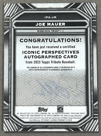 2023 Topps Tribute Iconic Perspectives Joe Mauer Mint Auto /25 Orange Twins HOF