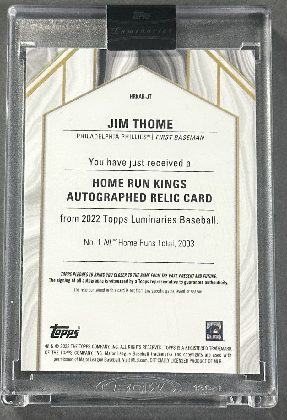 2022 Topps Luminaries HR Kings Jim Thome Auto Patch 10/10 HOF Sealed Phillies