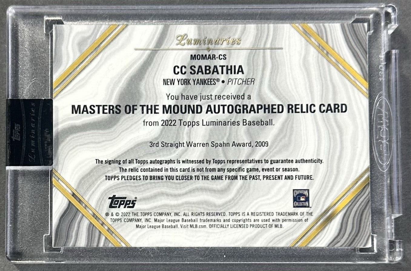 2022 Topps Luminaries Masters Mound CC Sabathia Yankees Mint Auto Relic /15 HOF