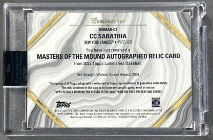 2022 Topps Luminaries Masters Mound CC Sabathia Yankees Mint Auto Relic /15 HOF