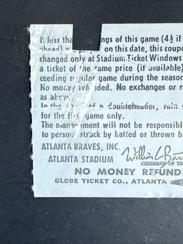Hank Aaron Last HR 733 For Braves 3600 Hit Ticket Stub 10/2 1974 Atlanta Vs Reds