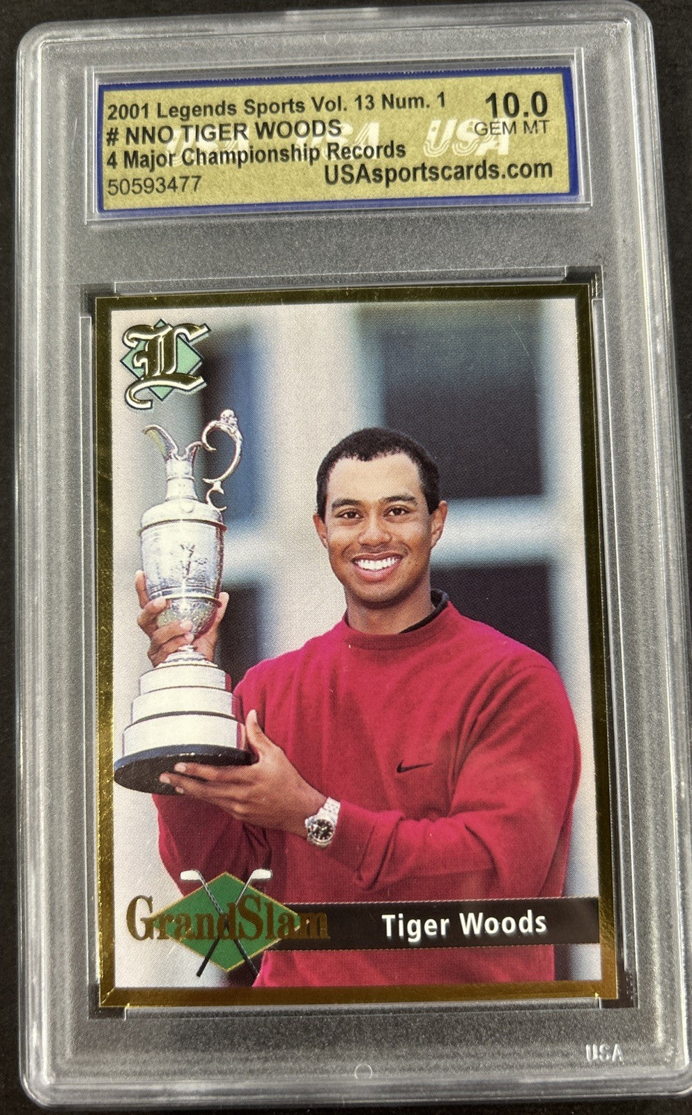 2001 Legends Sports 4 Major Championships #Nno Tiger Woods Usa 10 Gem Mint
