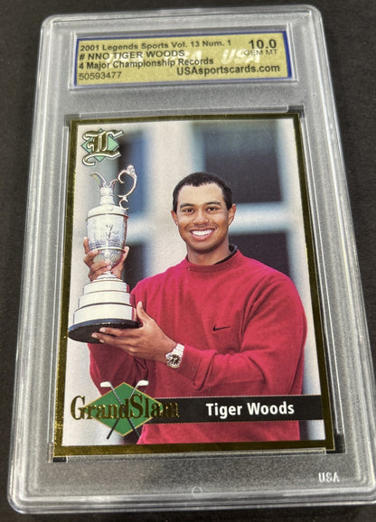 2001 Legends Sports 4 Major Championships #Nno Tiger Woods Usa 10 Gem Mint