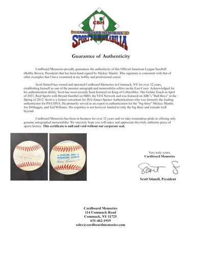 Mickey Mantle Signed Official AL Baseball NY Yankees Hof Auto Authentic CBM COA