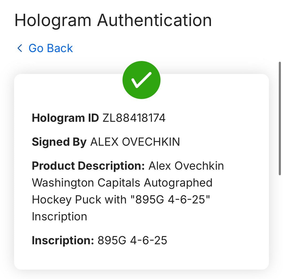 Alexander Ovechkin Signed Capitals #895 Record Dated Goal Puck Auto Fanatics Coa