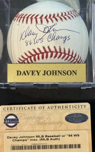 DAVEY JOHNSON Mets Signed MLB Baseball 1986 Ws Champs Auto Steiner & MLB W/ Case