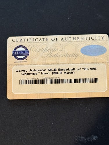 DAVEY JOHNSON Mets Signed MLB Baseball 1986 Ws Champs Auto Steiner & MLB W/ Case