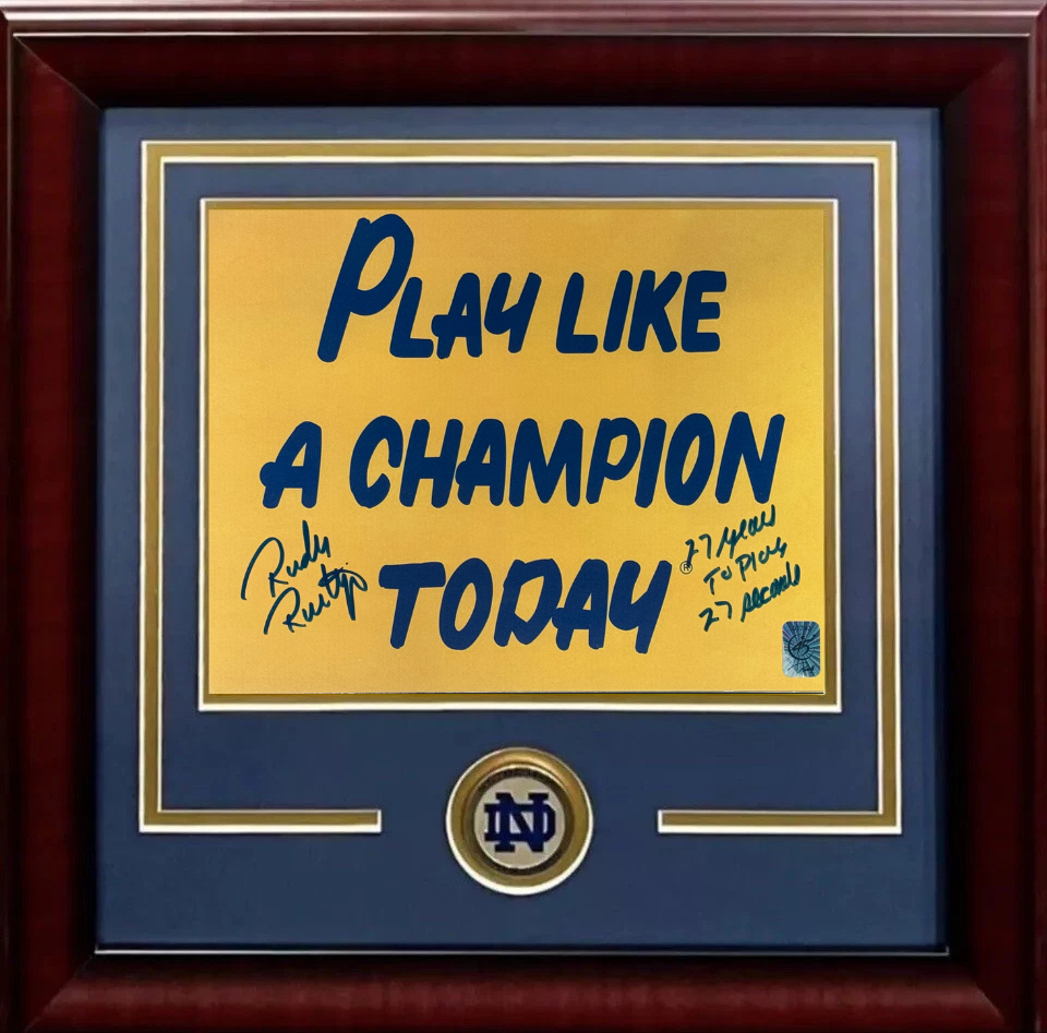 Rudy Ruettiger Signed Notre Dame Play Like A Champion 8x10 Photo Framed Auto COA