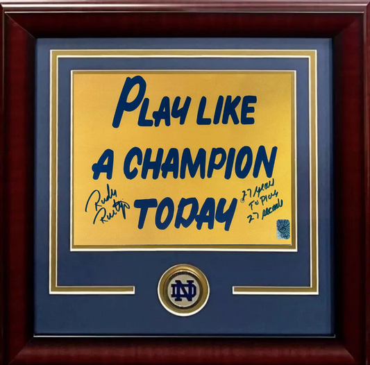Rudy Ruettiger Signed Notre Dame Play Like A Champion 8x10 Photo Framed Auto COA