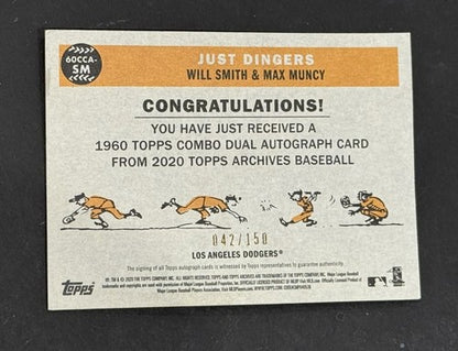 2020 Topps Archives Max Muncy Will Smith Dual Auto 42/150 Dodgers Game 7 Ws Hr