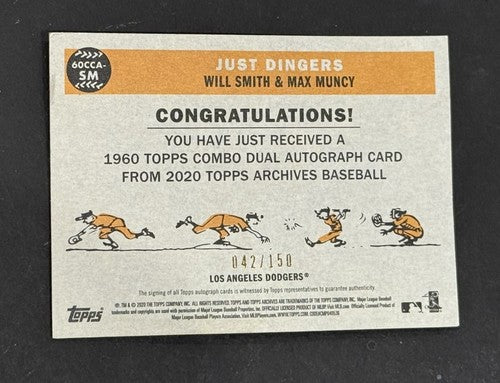 2020 Topps Archives Max Muncy Will Smith Dual Auto 42/150 Dodgers Game 7 Ws Hr