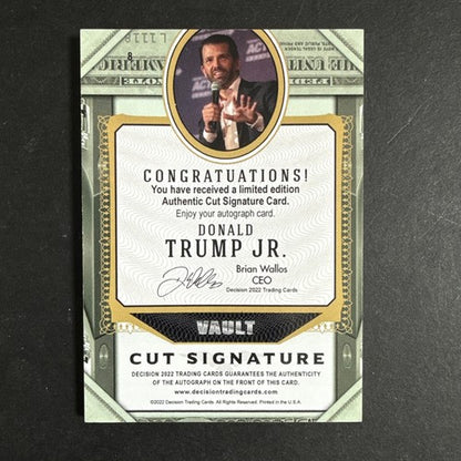2022 Decision Vault Cut Signature DONALD TRUMP JR. Signed Mint Auto