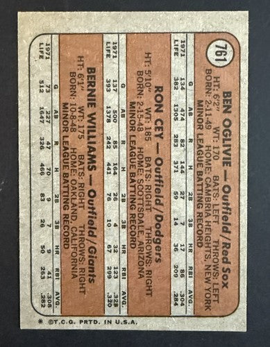 1972 TOPPS #761 ROOKIE STARS BEN OGLIVIE, RON CEY CARD NM MINT+ Beauty