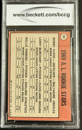 Rollie Fingers 1969 Topps Rookie Stars Card #597 Bccg 8 Graded Ex - Nm HOF