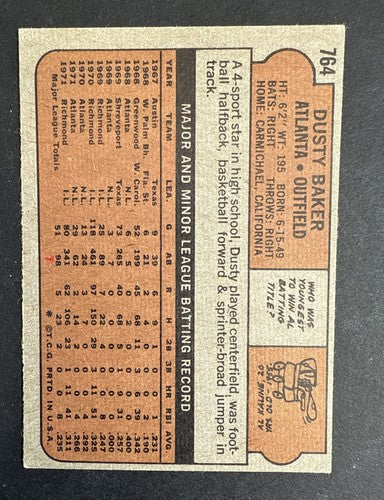 1972 TOPPS #764 DUSTY BAKER HIGH # CARD Ex Atlanta Braves